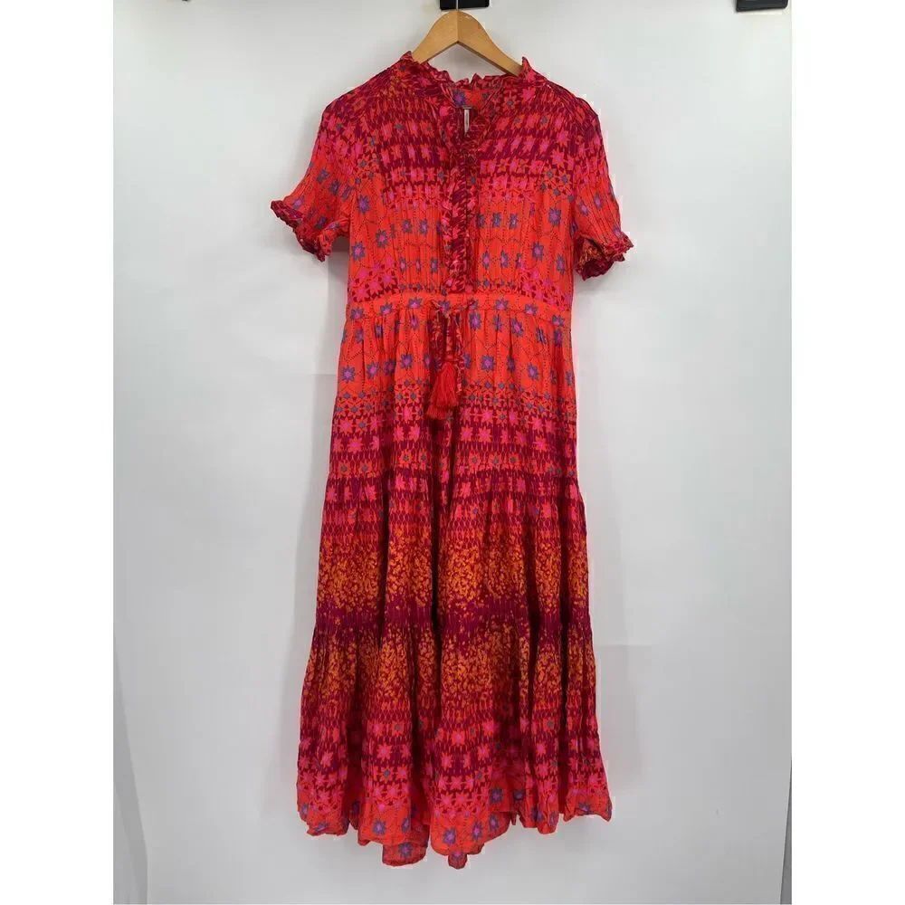 Free People Ruby Red Rare Feeling Tied Waist Flare Maxi Dress Size XS NWT